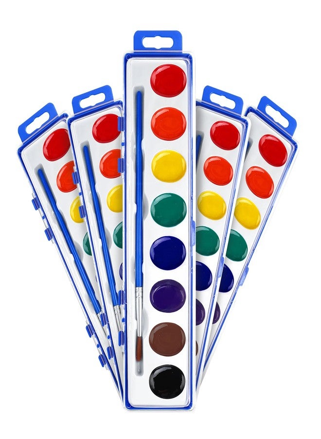 FUMILE Watercolor Paint Set Bulk,5 Pack,8 Colors Watercolors Paint with Paintbrush.Washable Watercolor Paint Set Kids for Parties,Birthday Party Favor,valentines for kids classroom. - Image 1